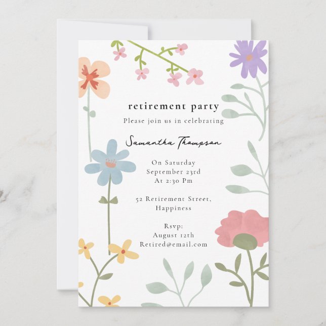 Watercolor Wildflowers Floral Retirement Party Invitation (Front)
