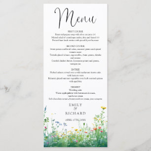 Watercolor Wildflowers Floral Wedding Menu
