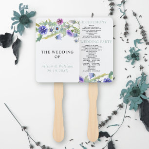 Watercolor wildflowers floral wedding program hand fan