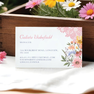 Watercolor Wildflowers Flowers & Pink Lace  Busine Business Card