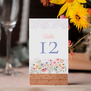 Watercolor Wildflowers, Foliage & Lace Wedding Table Number