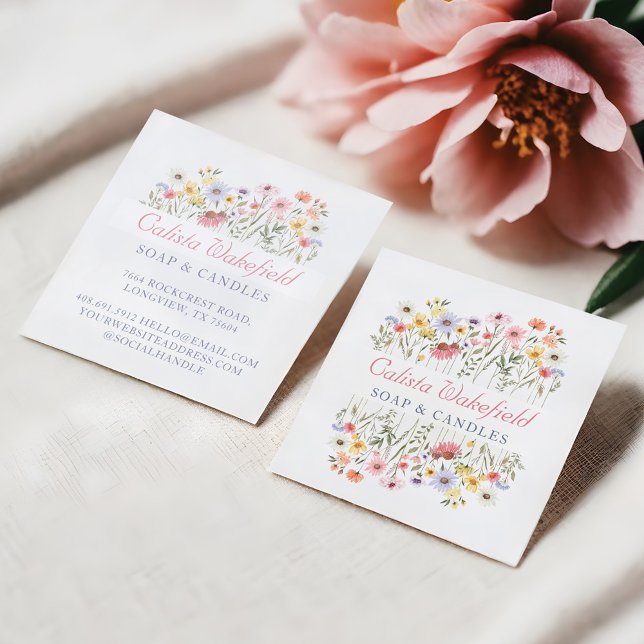 Watercolor Wildflowers & Foliage Square Business  Square Business Card (Watercolor Wildflowers & Foliage Square Business Square Business Card)