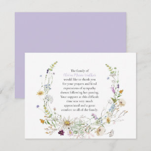 Watercolor Wildflowers Funeral Script Thank You Card