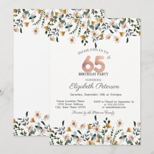 Watercolor Wildflowers Garden Party 65th Birthday Invitation