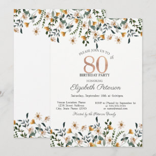 Watercolor Wildflowers Garden Party 80th Birthday Invitation