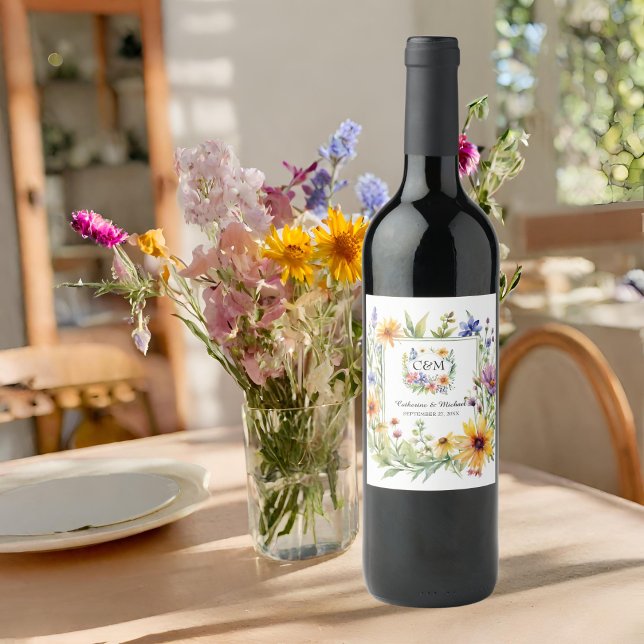 Watercolor Wildflowers Garden Spring Wedding  Wine Label (Creator Uploaded)