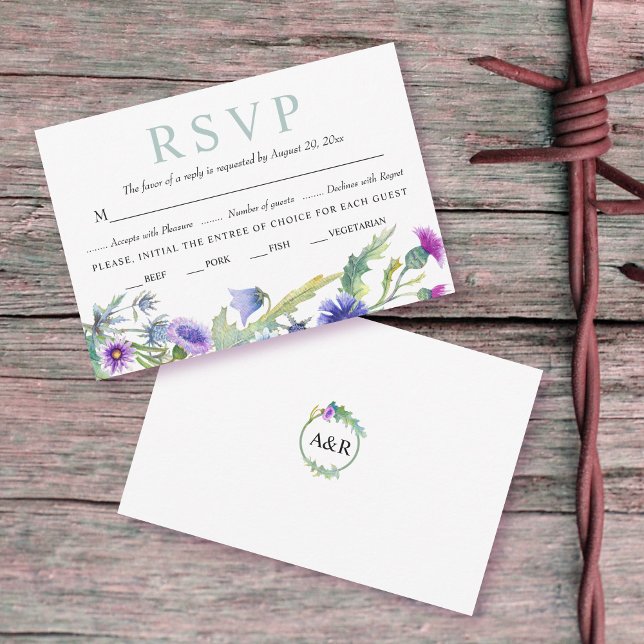 Watercolor wildflowers garland spring wedding RSVP card (Creator Uploaded)