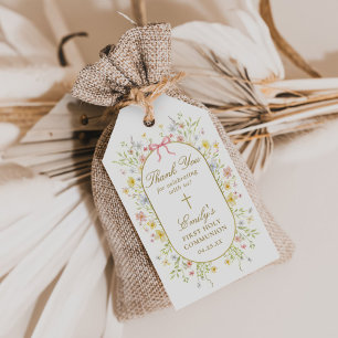 Watercolor Wildflowers Gold Cross First Communion Gift Tags
