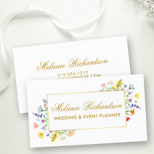 Watercolor Wildflowers Gold Frame Business Card