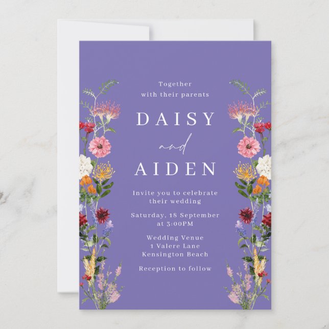 Watercolor Wildflowers Gorgeous Wedding Invitation (Front)