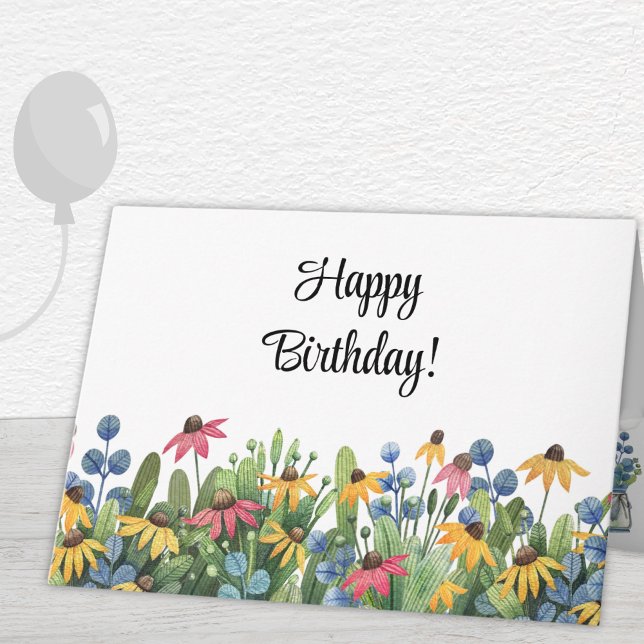 Watercolor Wildflowers Happy Birthday Greeting Card (Creator Uploaded)