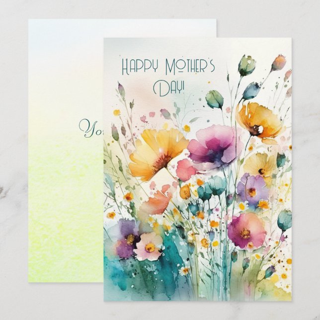 Watercolor Wildflowers|Happy Mother's day  Holiday Card (Front/Back)