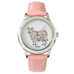 Watercolor Wildflowers in the shape of a Cute Cow Watch
