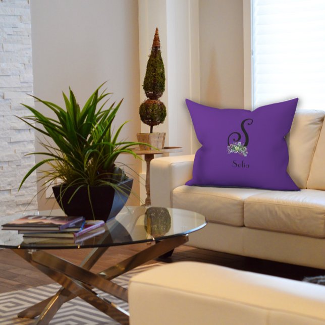 Watercolor wildflowers initial monogram  cushion (Creator Uploaded)