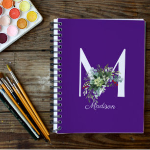 Watercolor wildflowers initial purple notebook