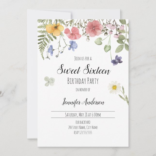 Watercolor Wildflowers Invitation (Front)