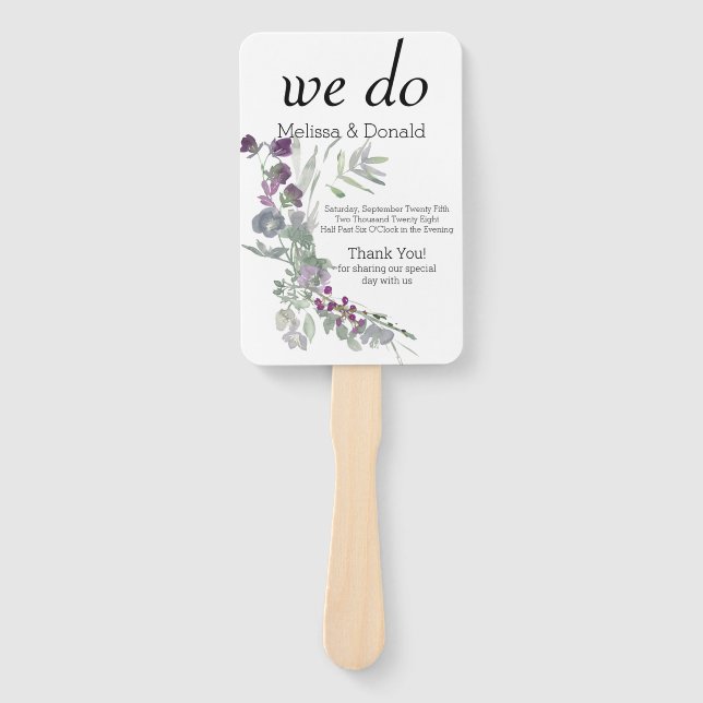 Watercolor Wildflowers Lavender Floral Program Hand Fan (Front)