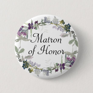 Watercolor Wildflowers Lavender Matron of Honour 6 Cm Round Badge