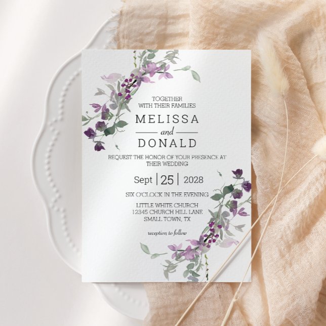 Watercolor Wildflowers Lavender Wedding Invitation (Creator Uploaded)