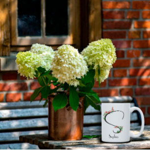 Watercolor wildflowers letter S white coffee mug