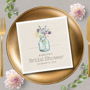 Watercolor Wildflowers Linen Boho Bridal Shower Napkin