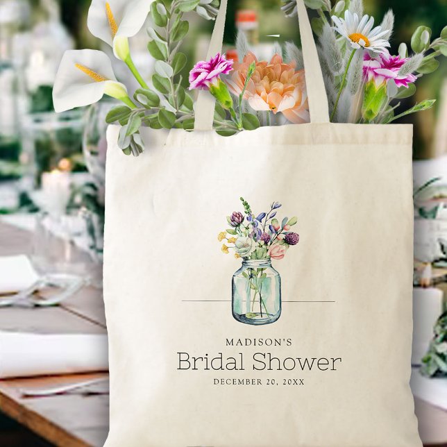 Watercolor Wildflowers Linen Boho Bridal Shower Tote Bag (Creator Uploaded)