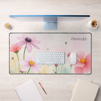 Watercolor Wildflowers Meadow Botanical Floral Desk Mat