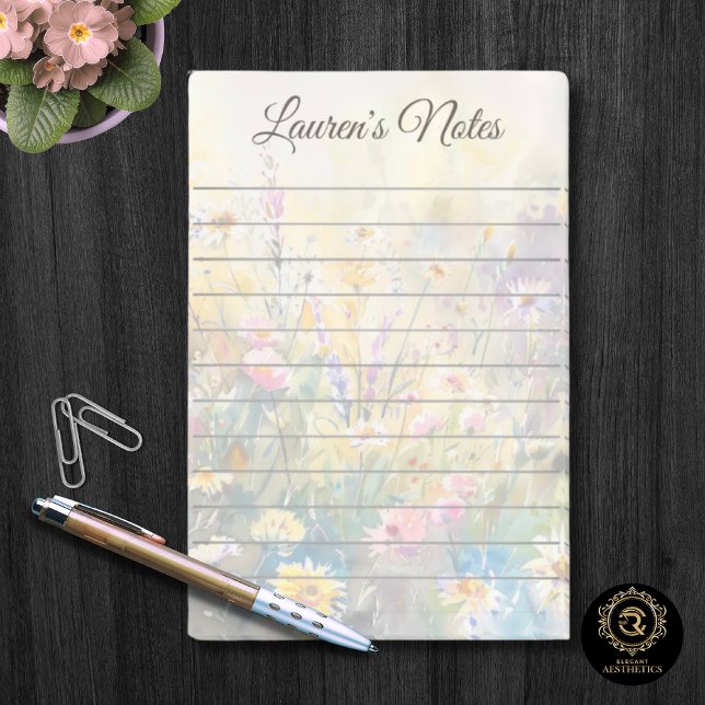 Watercolor Wildflowers Minimalist Name  Post-it Notes (Creator Uploaded)