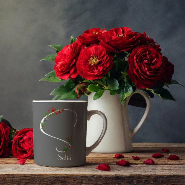 Watercolor wildflowers monogram grey coffee mug (Creator Uploaded)