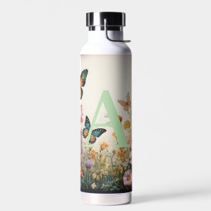 Watercolor Wildflowers Monogram Water Bottle