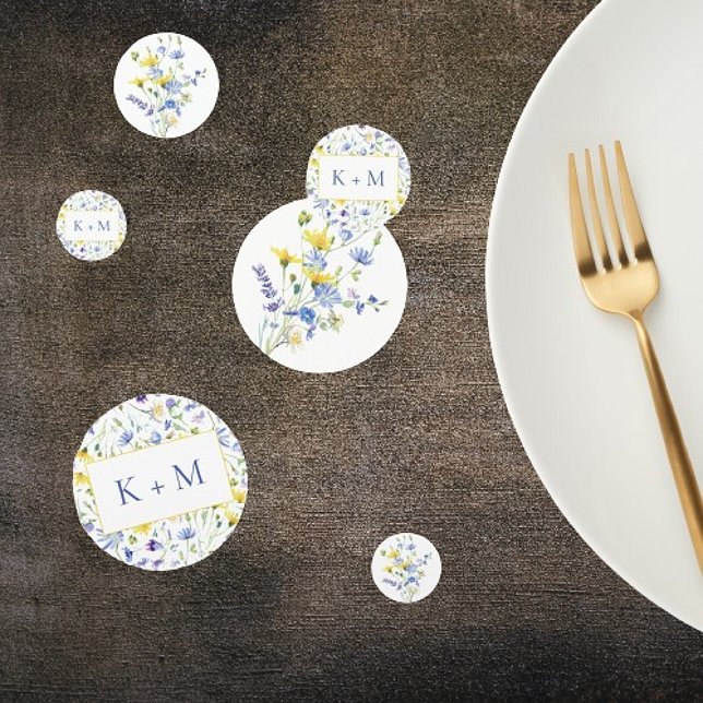 Watercolor Wildflowers Monogram Wedding Confetti (Watercolor Wildflowers Monogram Wedding Table Confetti)
