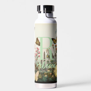 Watercolor Wildflowers Monogram with Name & Birthd Water Bottle