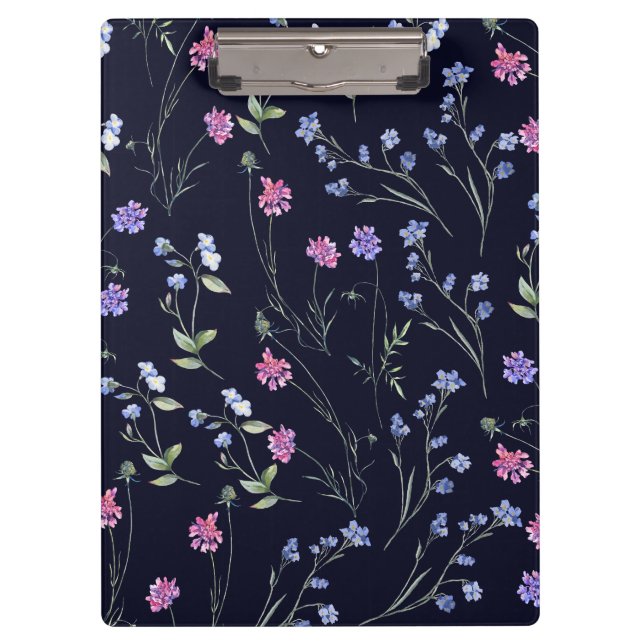Watercolor Wildflowers Navy Floral  Clipboard (Front)