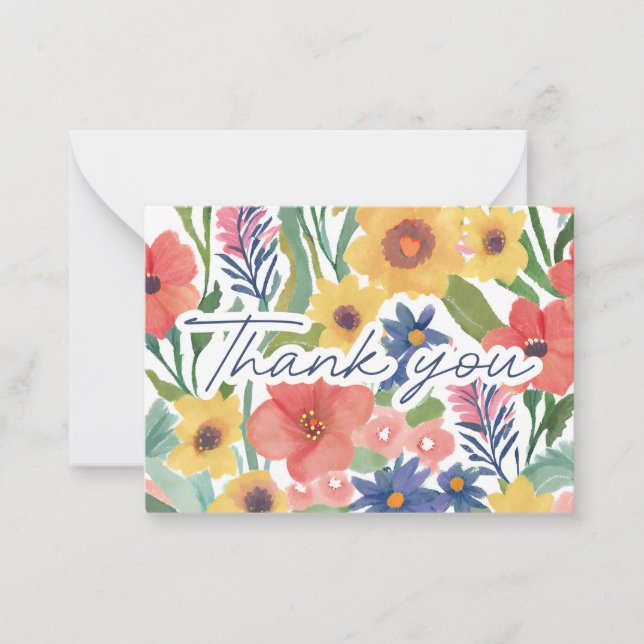 Watercolor Wildflowers of Gratitude Thank You Note Card (Front)