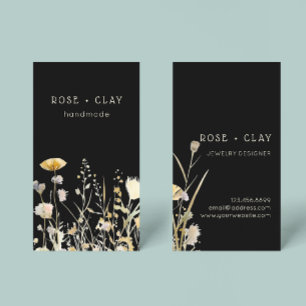 Watercolor Wildflowers on Black Business Card