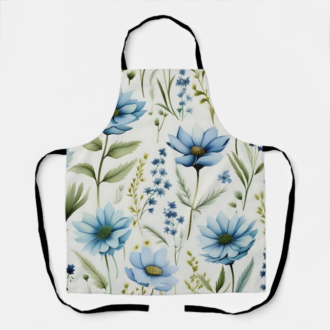 Watercolor Wildflowers on Light Blue Apron (Front)