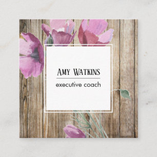 Watercolor Wildflowers on Rustic Wood Social Icons Square Business Card