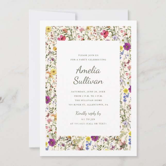 Watercolor Wildflowers Party Invitation (Front)