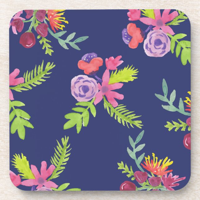 Watercolor Wildflowers Pattern Coaster (Front)