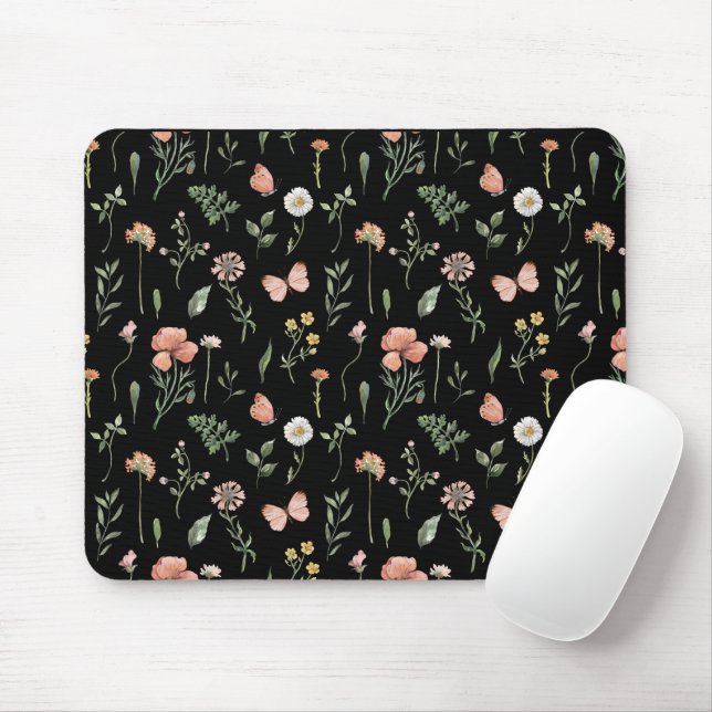 Watercolor Wildflowers Pattern Mouse Pad (With Mouse)