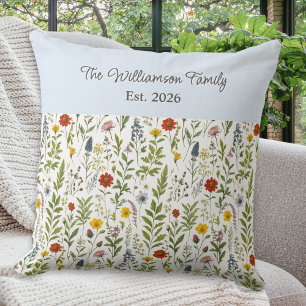Watercolor Wildflowers Pattern Personalised Cushion