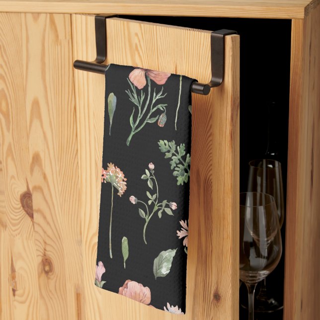 Watercolor Wildflowers Pattern Tea Towel (Thirds Fold)