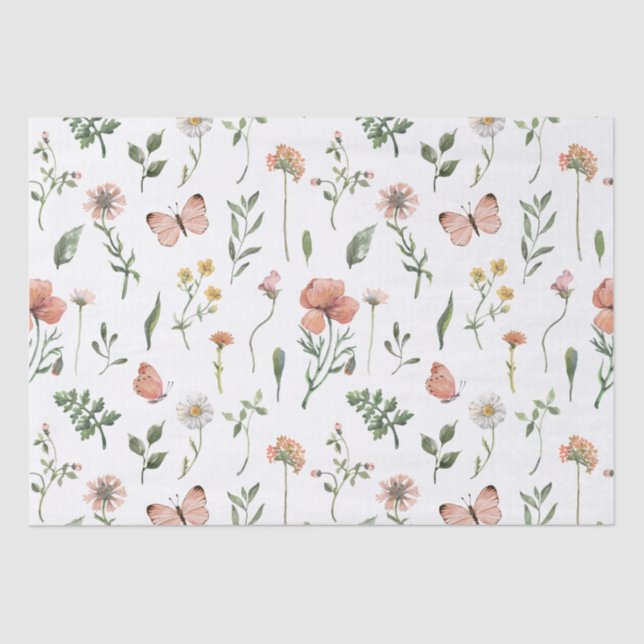 Watercolor Wildflowers Pattern Tissue Paper (Front)