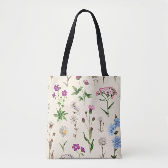 Watercolor wildflowers pattern. tote bag (Front)