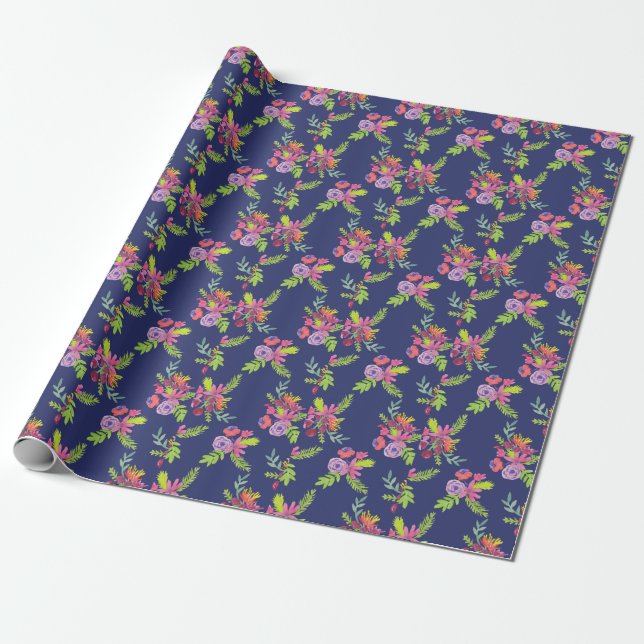 Watercolor Wildflowers Pattern Wrapping Paper (Unrolled)