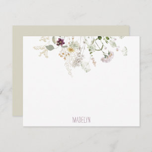Watercolor Wildflowers Personalised Flat Note Card