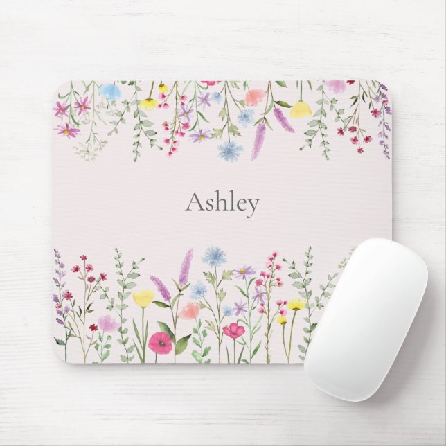 Watercolor Wildflowers Personalised Mouse Pad (With Mouse)