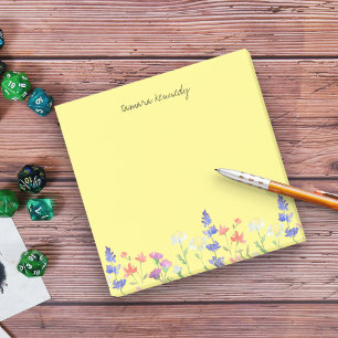Watercolor Wildflowers Personalised Name Floral Post-it Notes