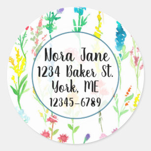 Watercolor Wildflowers Personalised Return Address Classic Round Sticker