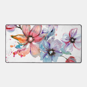 Watercolor Wildflowers Personalised Script Name Desk Mat